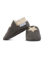 Gray woolen slippers, beige star - Image 3