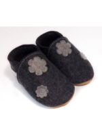 Merino felt slippers - flowers - dark grey
