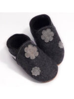 Merino felt slippers - flowers - dark grey - Image 4