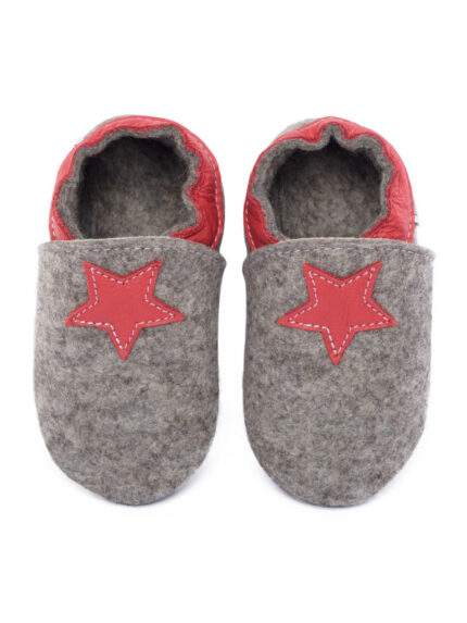 Merino slippers grey with star - rosso fueco